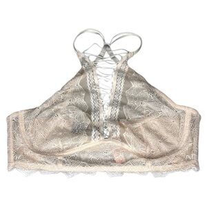 Victoria's Secret Very Sexy High Neck Lace-Up Tan Bralette Bra sz L NWT